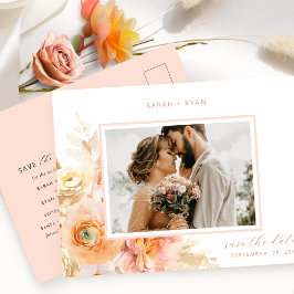 Cartão Postal De Anúncio Foto de Noiva Pêssego e Rosa Bege de Casamento Sal