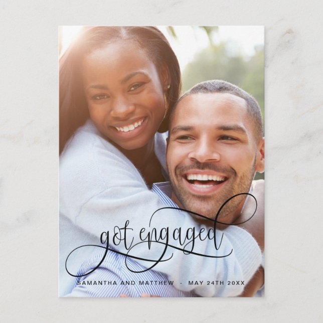 Cartão Postal De Anúncio Foto de Noivado Caligrafia em Preto, Noivado (Frente)