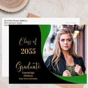 Cartão Postal De Anúncio Foto de Onda Preta/Verde para Graduação Moderna