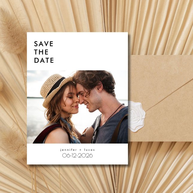 Cartão Postal De Anúncio Foto de Orçamento Simples Casamento Salve a Data (Simple Budget Photo Wedding Save the Date)