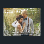 Cartão Postal De Anúncio Foto de Renda e Luzes de Corda para Salvar a Data<br><div class="desc">Cartão Postal de Foto de Renda e Luzes de Corda para Salvar a Data</div>