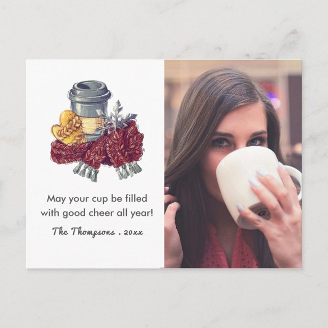 Cartão Postal De Anúncio Foto de saudação de Natal do Café Lover (Frente)