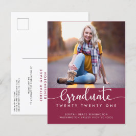 Cartão Postal De Anúncio Foto do Script de Graduação da Borgonha Elegante M