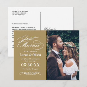 Cartão Postal De Anúncio Foto Dourada de casamento antiga do recem casados