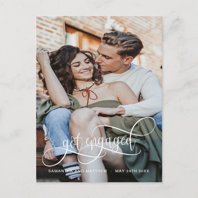 Cartão Postal De Anúncio Foto, Ficou Noiva, Noivado Caligrafia Branca (Frente)