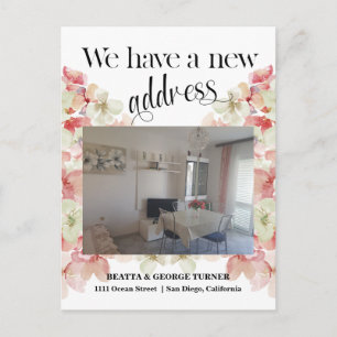 Cartão Postal De Anúncio Foto Floral Novo Endereço Doméstico,