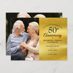 Cartão Postal De Anúncio Foto Gold Foil de 50 anos Salvar a Data 2