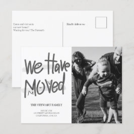 Cartão Postal De Anúncio Foto manuscrita moderna que movemos