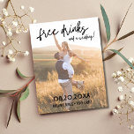 Cartão Postal De Anúncio Foto moderna de Bebidas Livres Casamento Salve a D<br><div class="desc">Foto moderna "bebida grátis e um casamento" salve os cartões postais para o casal divertido que mal pode esperar para celebrar com a família e amigos no seu casamento. Há um filtro opaco sobre a foto para ajudar o texto a se destacar melhor neste convite. Sua foto ficará mais clara...</div>