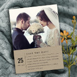 CARTÃO POSTAL DE ANÚNCIO FOTO MODERNA RUSTICA DO TIPOGRAFIA DA KRAFT SALVE<br><div class="desc">Uma coleção perfeita para aqueles que buscam um tema moderno, escandinavo e ousado. Personalize-o com seu nome, sua data de casamento e certifique-se de incluir uma mensagem especial. Muitas designs para escolher e muitos itens com os quais se coordenar. Disponível em 4 cores de fundo - preto, branco, preto em...</div>