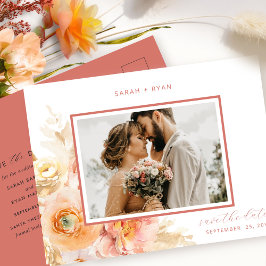 Cartão Postal De Anúncio Foto Peach Blush Rust Wedding Salvar Data