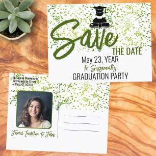 Cartão Postal De Anúncio Foto Personalizada De Graduação De Confetti Salvar
