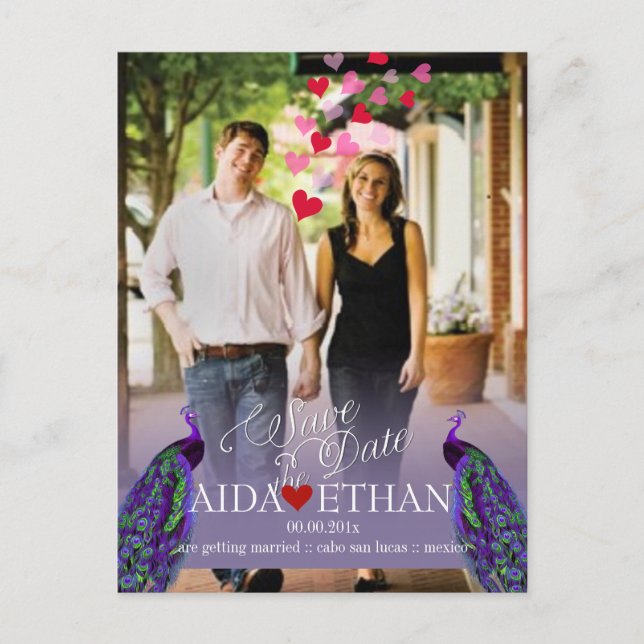 Cartão Postal De Anúncio Foto PixDezines+pavão/salvar data (Frente)