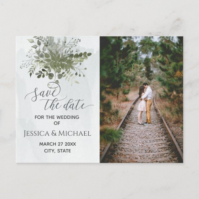 Cartão Postal De Anúncio Foto poeirenta azul aquarela verde eucalipto (Frente)