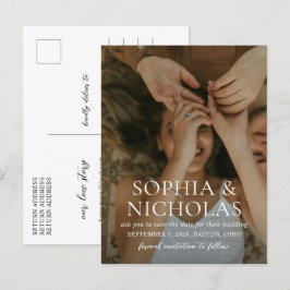 Cartão Postal De Anúncio Foto Simples Preto e Branco de Casamento Salve a D