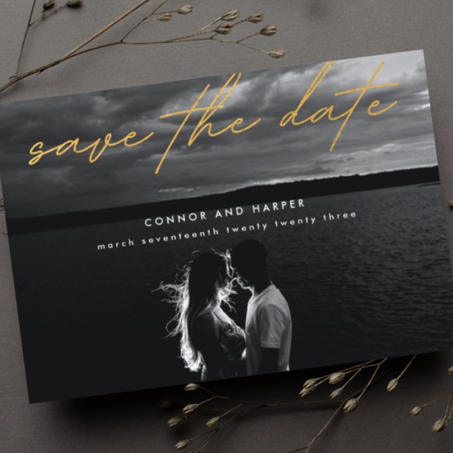 Cartão Postal De Anúncio Foto Simplesmente Elegante Dourado Branco Save The (Criador carregado)