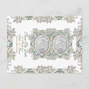 Cartão Postal De Anúncio Foto vintage azul branco com filigrana