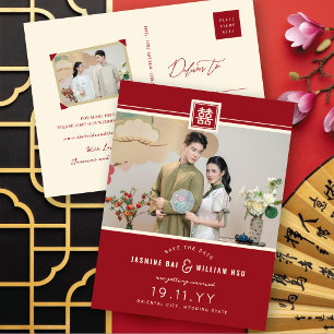 Cartão Postal De Anúncio Fotografia Chinesa Quadrada Clássica Vermelha Dupl