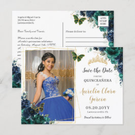 Cartão Postal De Anúncio Fotografia da Quinceañera, Marinho Verde Esmeralda