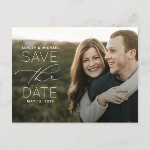 Cartão Postal De Anúncio Fotografia de Tipografia Simples Casamento Salvar
