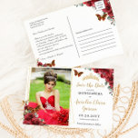 Cartão Postal De Anúncio Fotografia Geométrica Dourada Floral Vermelha Quin<br><div class="desc">c) O Feliz Cat Studio</div>