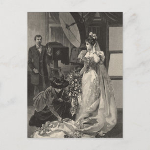 Cartão Postal De Anúncio Fotógrafo de retrato de noiva vintage Salve a data