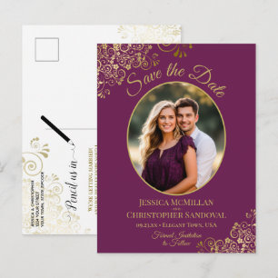 Cartão Postal De Anúncio Fotomagneta de Noiva e Dourado para Salvar a Data