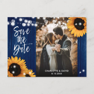 Cartão Postal De Anúncio Fotos de Casamento de Girassóis Azuis-Marinho Save