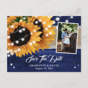 Cartão Postal De Anúncio Fotos de Casamento de Girassol de Madeira Azul Mar