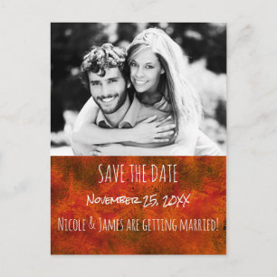 Cartão Postal De Anúncio Fotos de casamento rústico SAVE THE DATE Dourado d