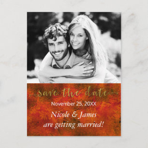 Cartão Postal De Anúncio Fotos de casamento rústico SAVE THE DATE Dourado d