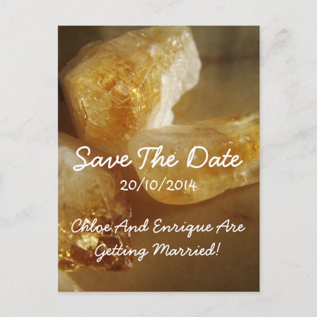 Cartão Postal De Anúncio Fotos de Pedras Preciosas Casamento Salvar a Data (Frente)