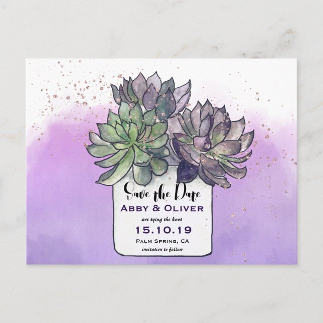 Cartão Postal De Anúncio Fotos de Suculentas de Cactus Verde Roxo Salvar a  (Frente)