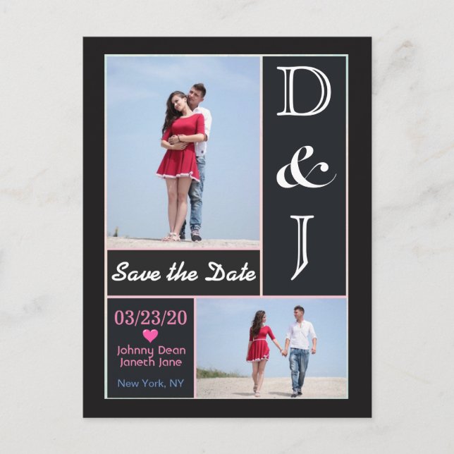 Cartão Postal De Anúncio Fotos personalizadas Salvar a data (Frente)