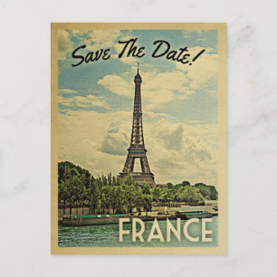 Cartão Postal De Anúncio França Salve A Data Vintage Torre Eiffel Paris