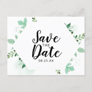 Cartão Postal De Anúncio Fresca Folhagem Botânica Hexágono Salvar Data