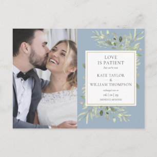 Cartão Postal De Anúncio Fuga de Amor Azul Empoeirado Foto Casamento