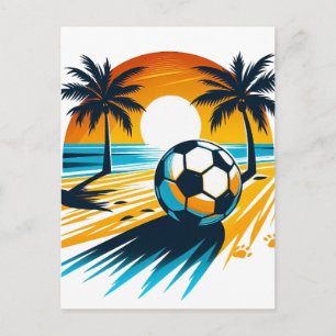 Cartão Postal De Anúncio Futebol de Praia Retro de Verão Tropical Pôr do So