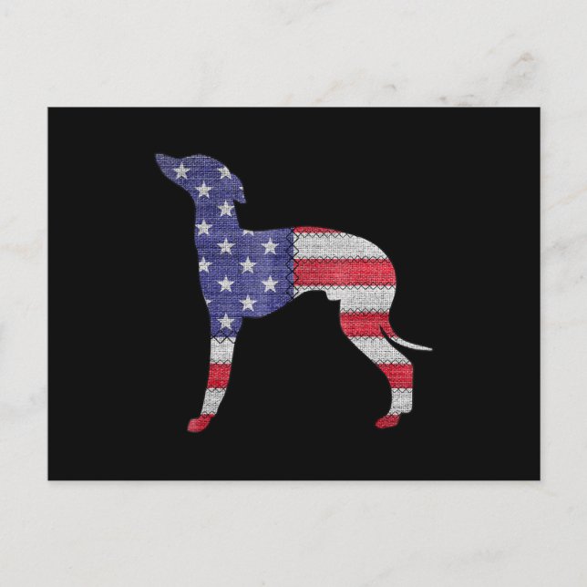 Cartão Postal De Anúncio galgo italiano patriótico bandeira americana borda (Frente)
