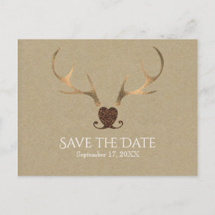 Cartão Postal De Anúncio Galhos Dourados & Save The Date de Papel Marrom