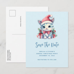 Cartão Postal De Anúncio Gatinho Fofo de Gato em um Chapéu de Papai Noel Na