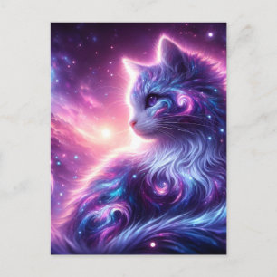 Cartão Postal De Anúncio Gato Celestial Galáxia Cósmica Mística