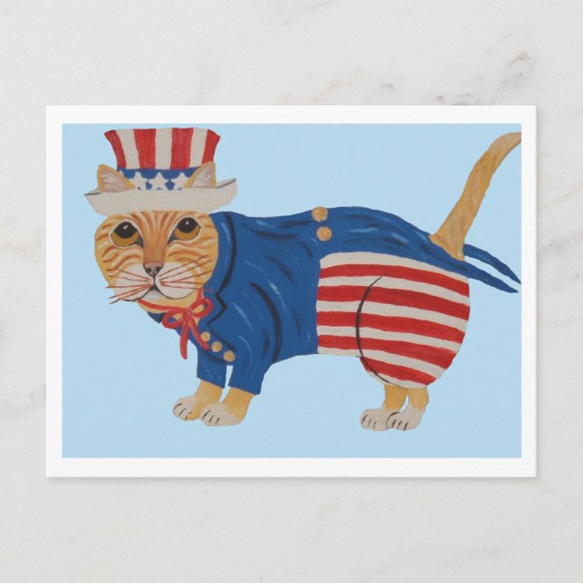 Cartão Postal De Anúncio Gato Listrado Laranja Tio Sam (Frente)