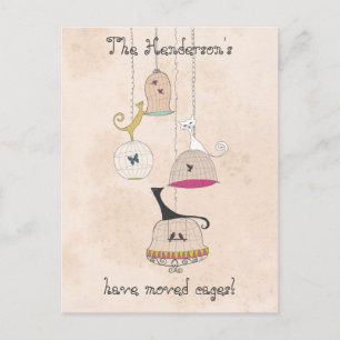Cartão Postal De Anúncio Gato Louco, Gatos de Gato e Aves mudam de endereço