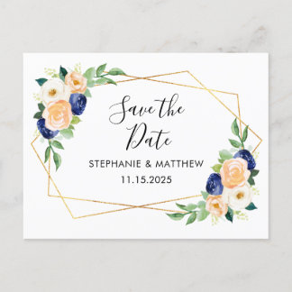 Cartão Postal De Anúncio Geométrico Floral Aquarela Casamento Salve A Data