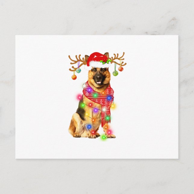 Cartão Postal De Anúncio German shepherd Engraçado Noel Hat Xmas Luzes Pres (Frente)