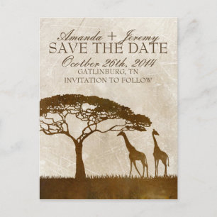 Cartão Postal De Anúncio Girafa Africana Marrom e Marfim Salvar Data