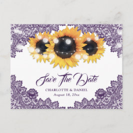 Cartão Postal De Anúncio Girarol de Noiva de Girassol Roxo Renda Save The D