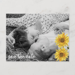 Cartão Postal De Anúncio Girassóis de Madeira Branca Rústica Salve a Data