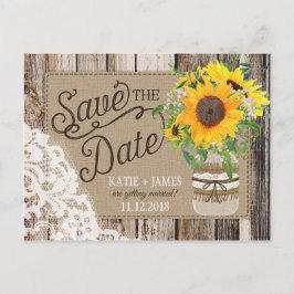 Cartão Postal De Anúncio Girassóis Rústicos Salva a Data